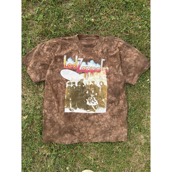 Led Zeppelin II 90s Heavy Metal Vintage Album Rock Roll Brown Tie Dye T-Shirt L - Picture 1 of 4